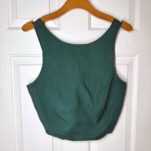 NWT Loft Size 6 Green Linen Sleeveless Crop Top Shirt Beach Vacation